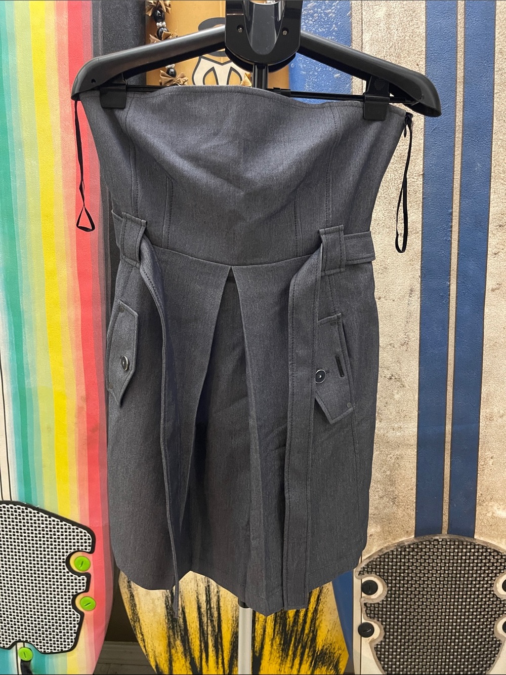Anne Klein Strapless Gray Dress with Utility Pockets